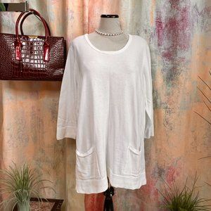 📌JEANNE PIERRE Long Cotton Sweater with 3/4 Sleeves and Pockets